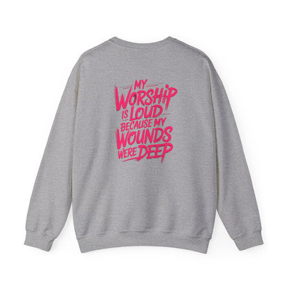 Worship Is Loud Crewneck Sweatshirt — Christian Faith Graphic