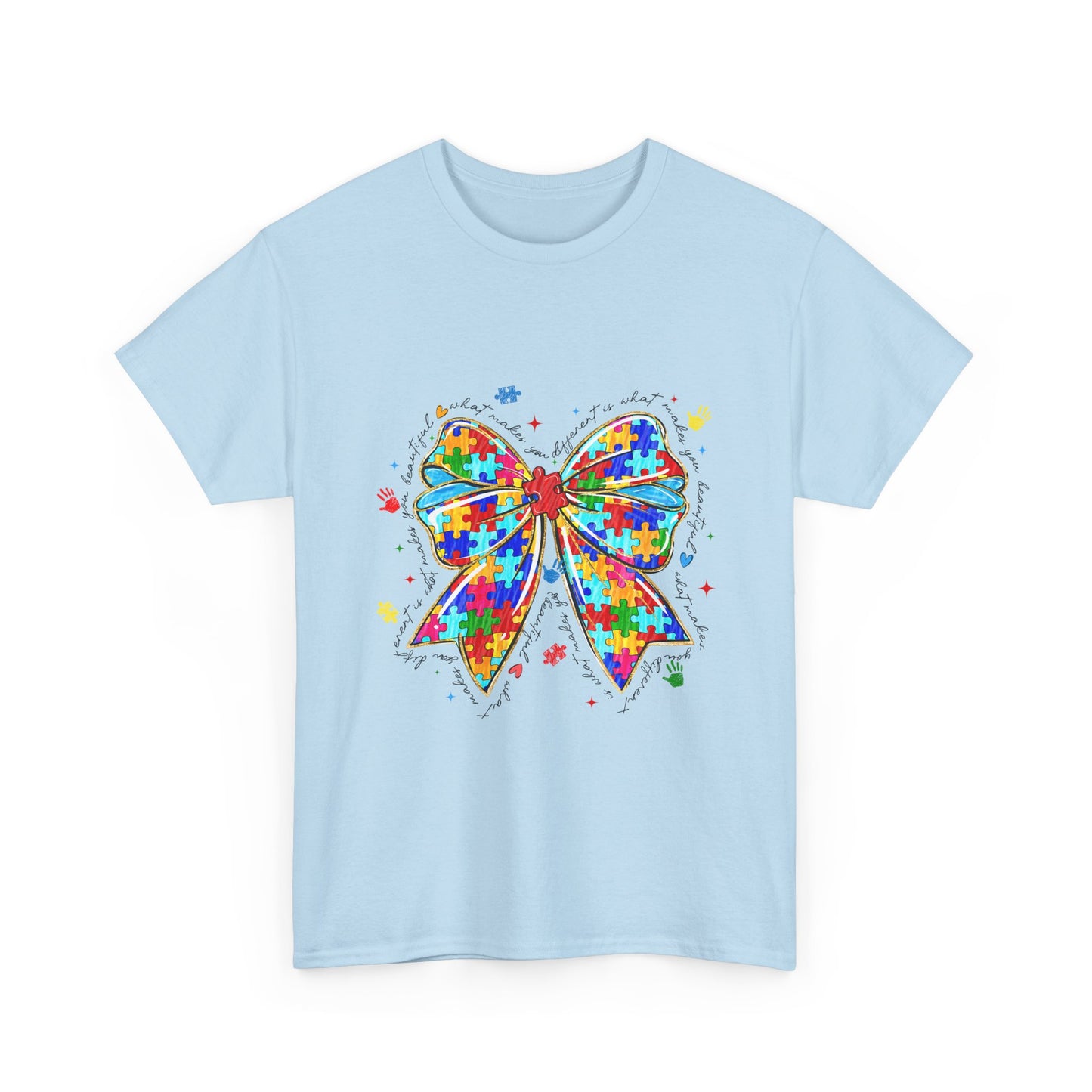 Autism Awareness Puzzle Bow T-Shirt — Colorful Support Ribbon Tee