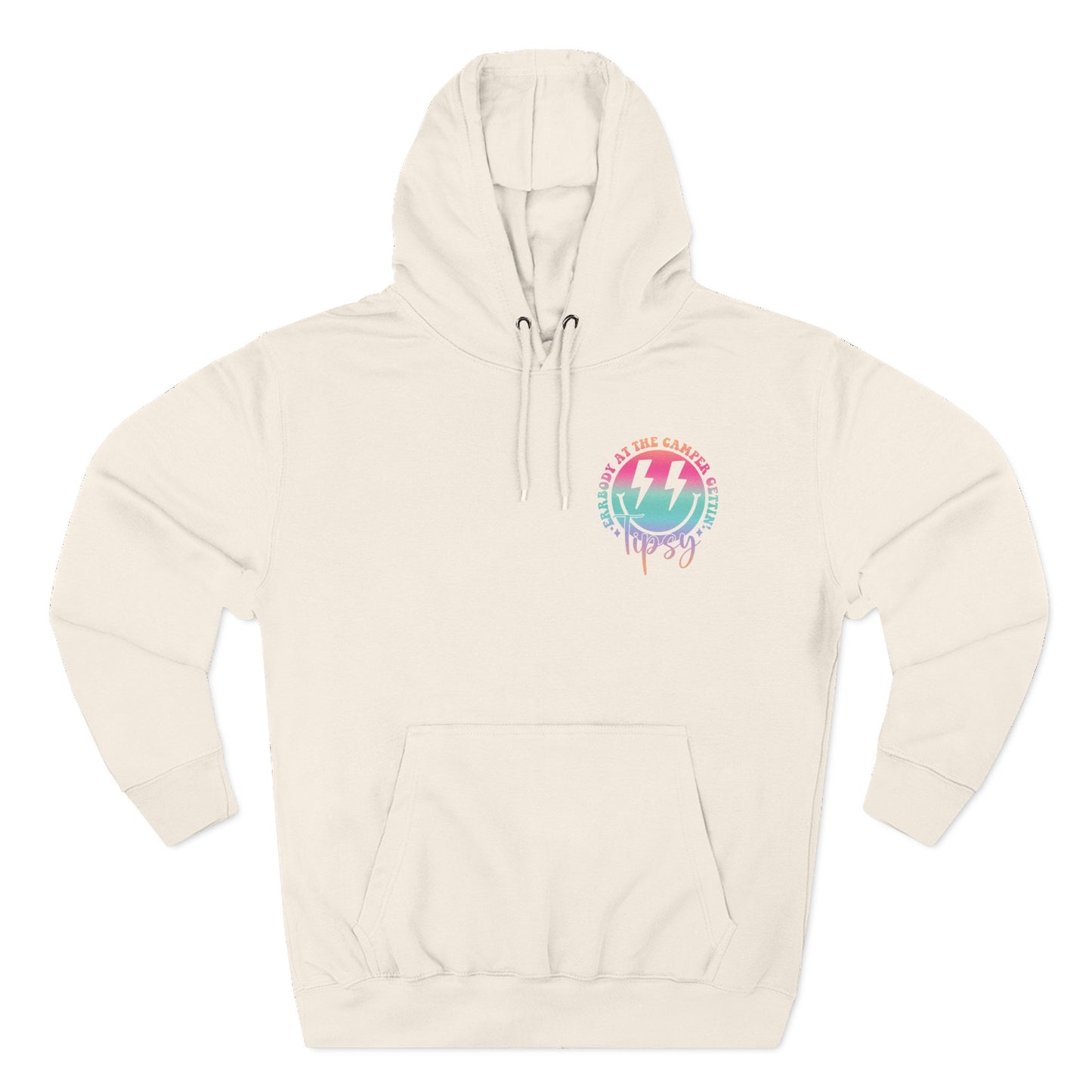 Gettin' Tipsy Camper Hoodie — Retro Pastel Camping Graphic Fleece
