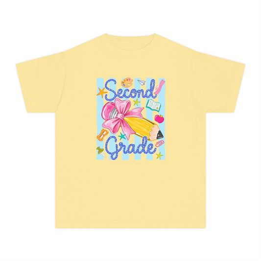 Second Grade Youth Tee — Back-to-School Cute Floral Pencil Design