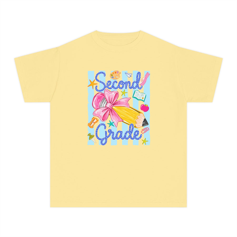 Second Grade Youth Tee — Back-to-School Cute Floral Pencil Design