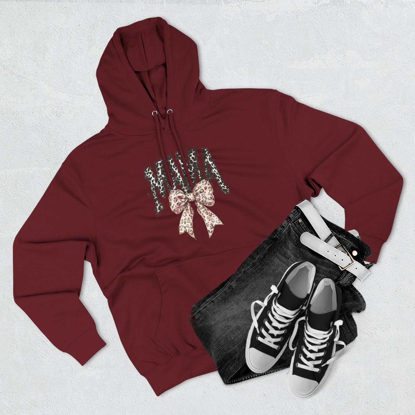 Mama Leopard Bow Hoodie — Mama Graphic Pullover for New Moms & Mother’s Day Gift
