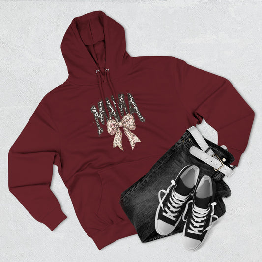 Mama Leopard Bow Hoodie — Mama Graphic Pullover for New Moms & Mother’s Day Gift