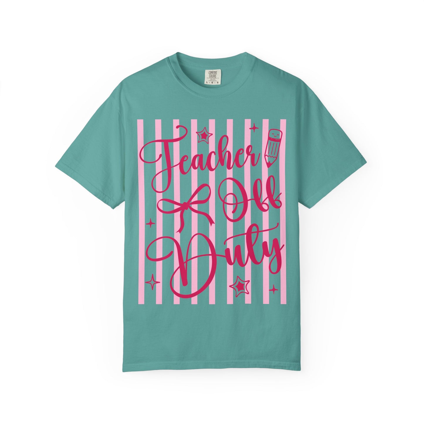 Teacher Off Duty T-Shirt — Pink Script Teacher Appreciation Tee