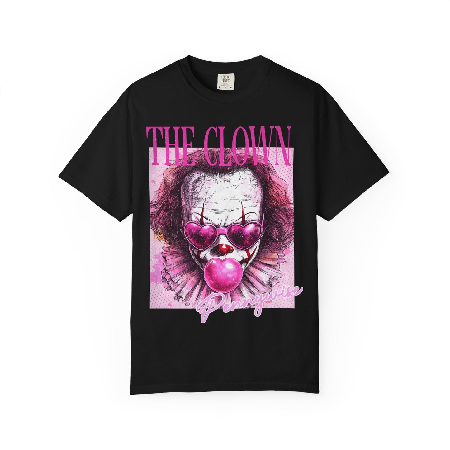 Clown Graphic T-Shirt — 'THE CLOWN' Pink Heart Balloon Horror Tee