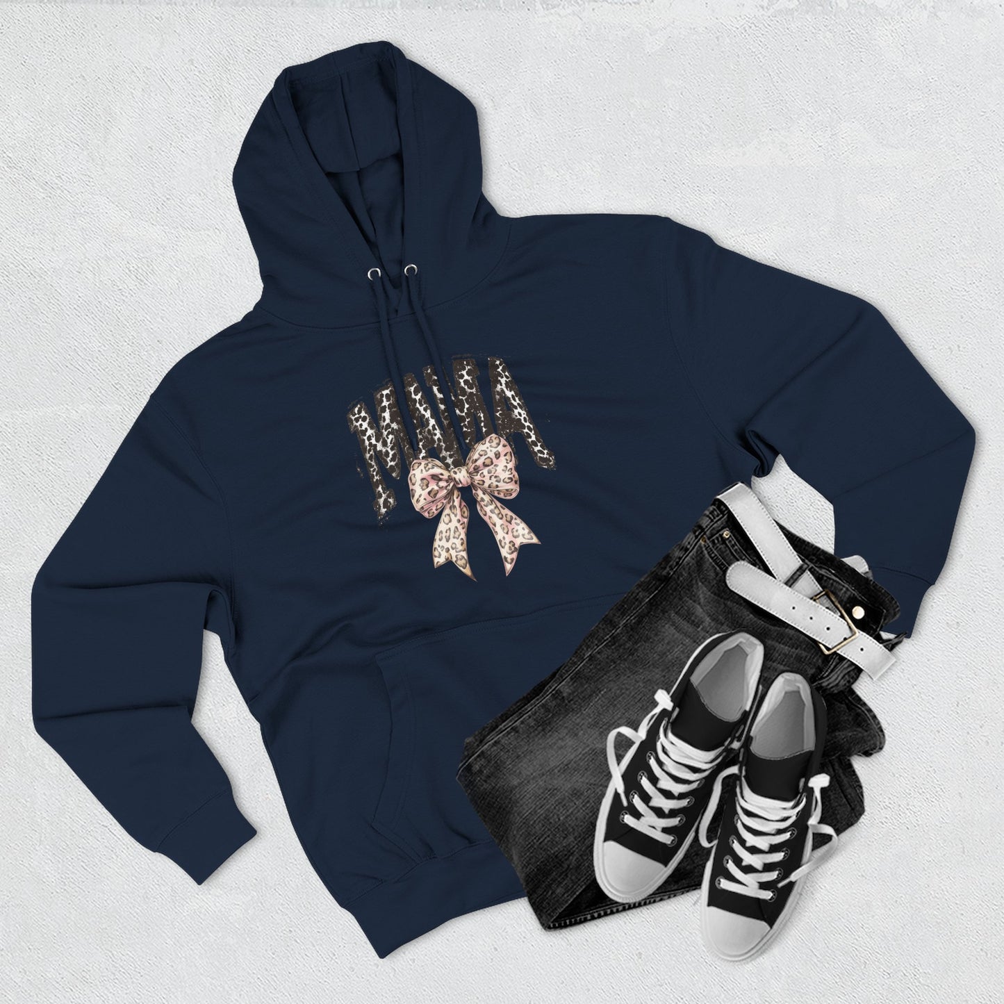 Mama Leopard Bow Hoodie — Mama Graphic Pullover for New Moms & Mother’s Day Gift