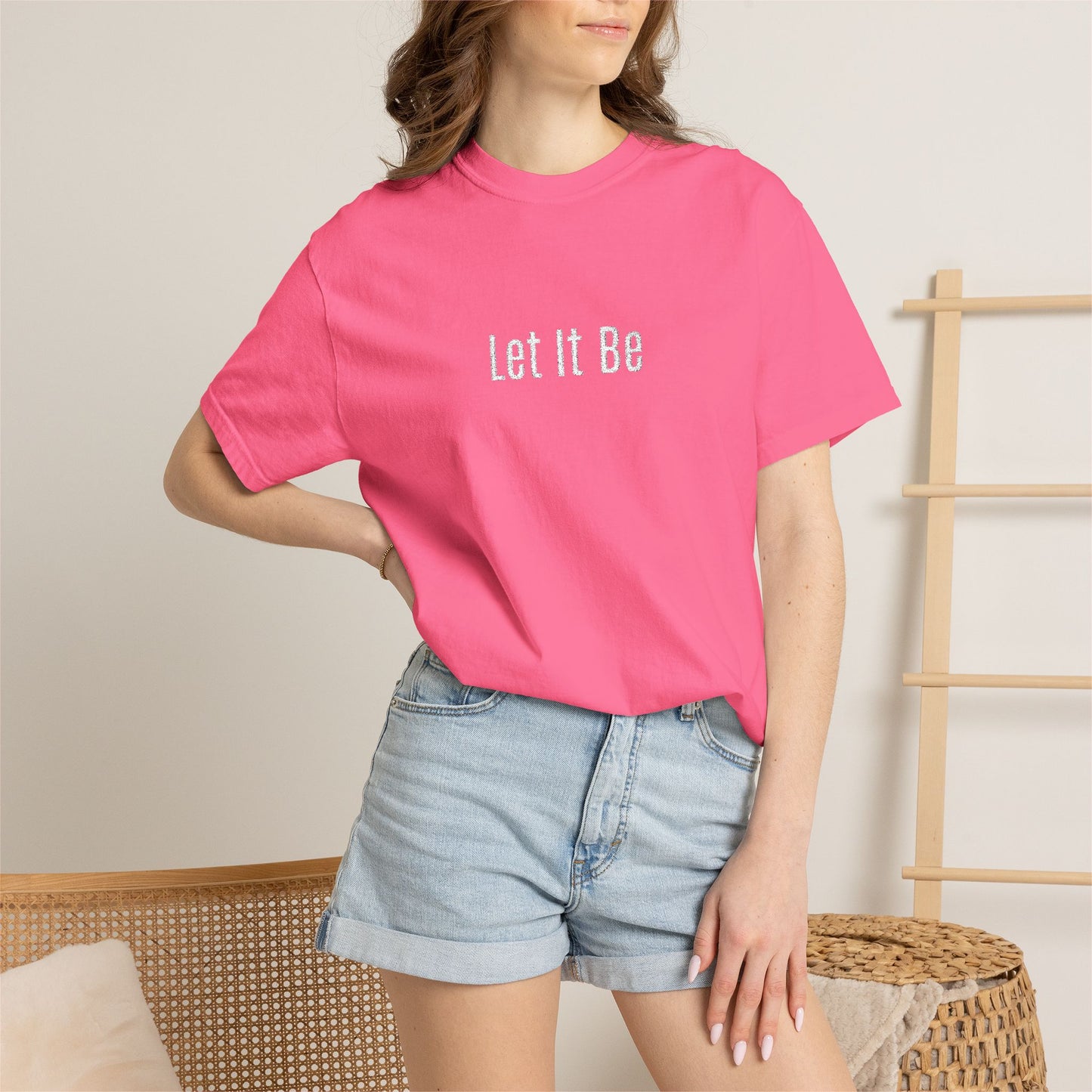 Embroidered T-Shirt — 'Let It Be' Minimal Script Graphic Tee