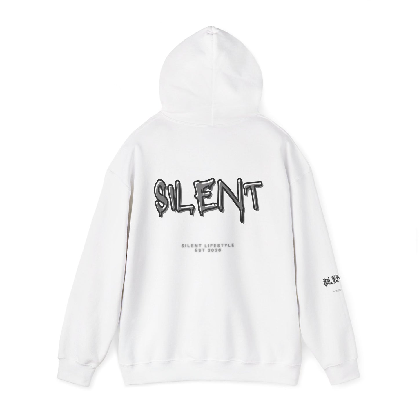 Silent Graffiti Hoodie — White "SILENT Lifestyle" Streetwear Pullover