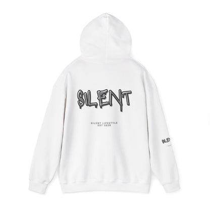 Silent Graffiti Hoodie — White "SILENT Lifestyle" Streetwear Pullover