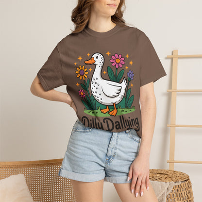 Dilly Dallying Duck T-Shirt — Cute Floral Goose Graphic Tee