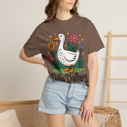 Dilly Dallying Duck T-Shirt — Cute Floral Goose Graphic Tee