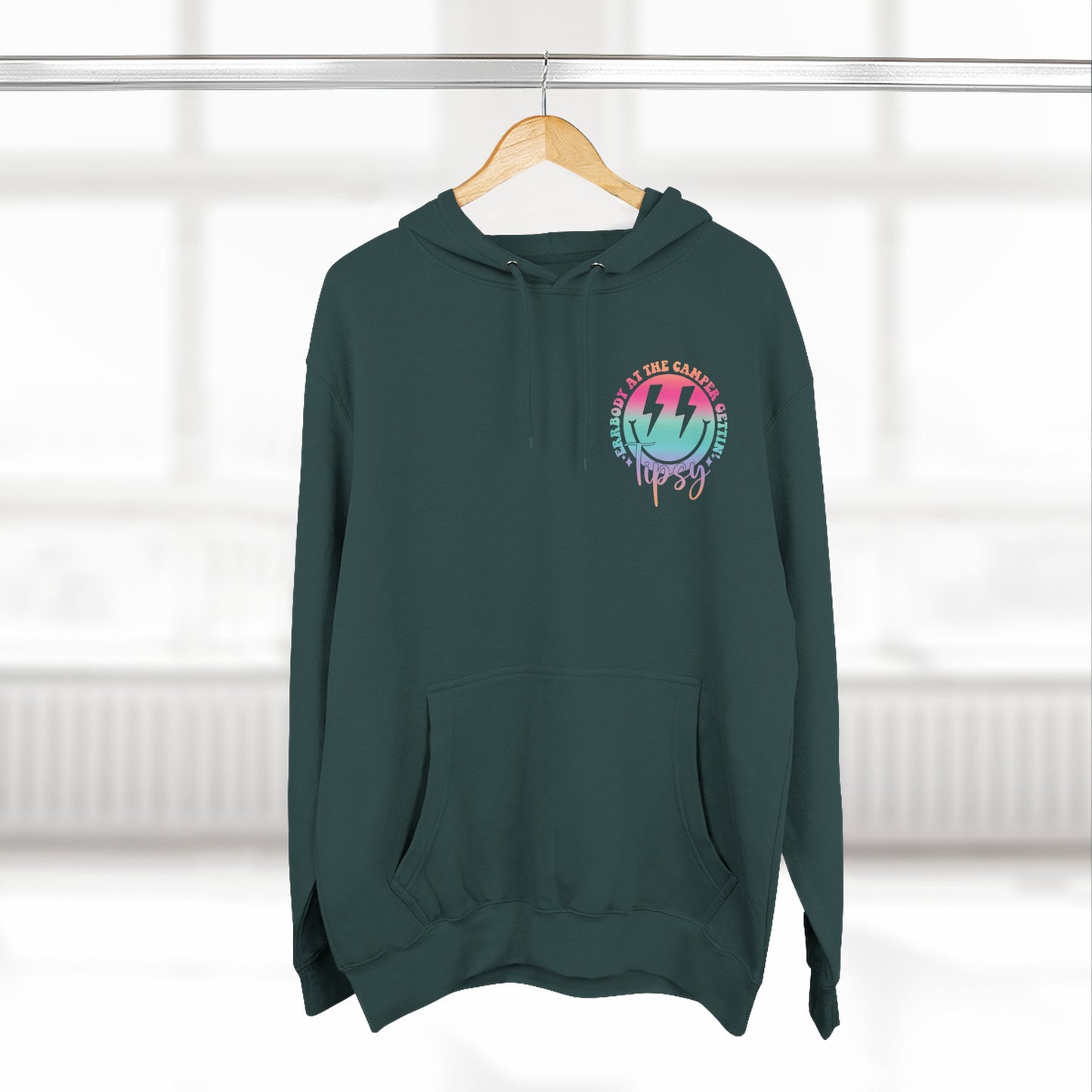 Gettin' Tipsy Camper Hoodie — Retro Pastel Camping Graphic Fleece