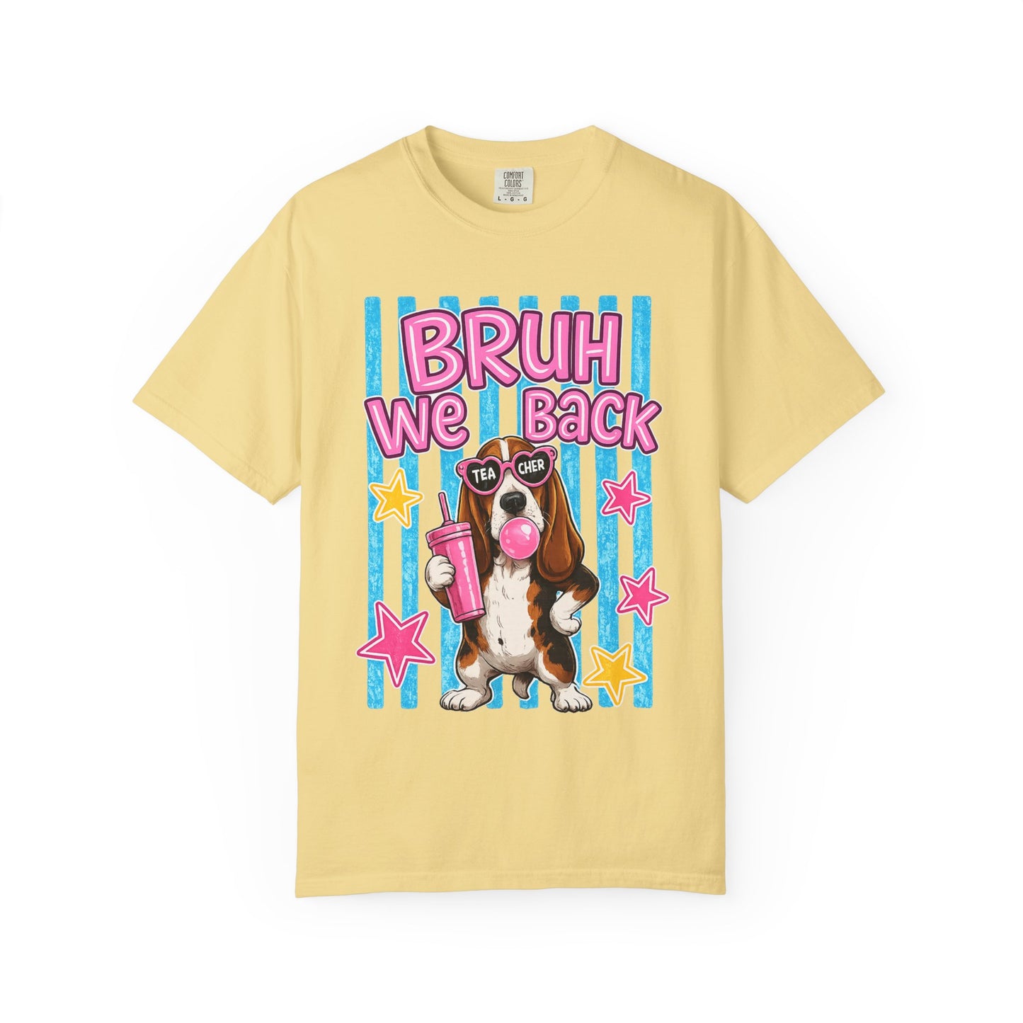 Bruh We Back T-Shirt — Cute Basset Hound Bubblegum Graphic Tee