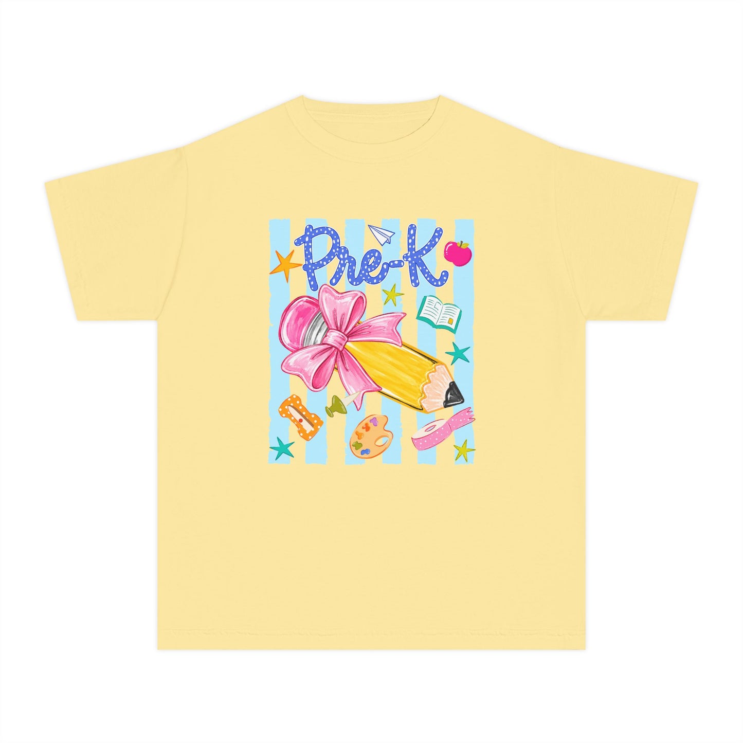 Youth Tee — 'Pre-K' Pencil & Flower Back-to-School Graphic Shirt