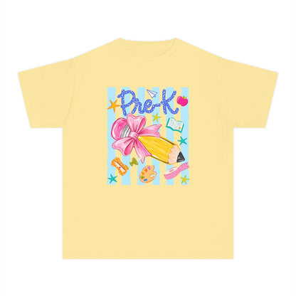 Youth Tee — 'Pre-K' Pencil & Flower Back-to-School Graphic Shirt