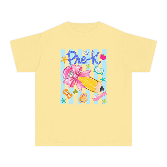 Youth Tee — 'Pre-K' Pencil & Flower Back-to-School Graphic Shirt
