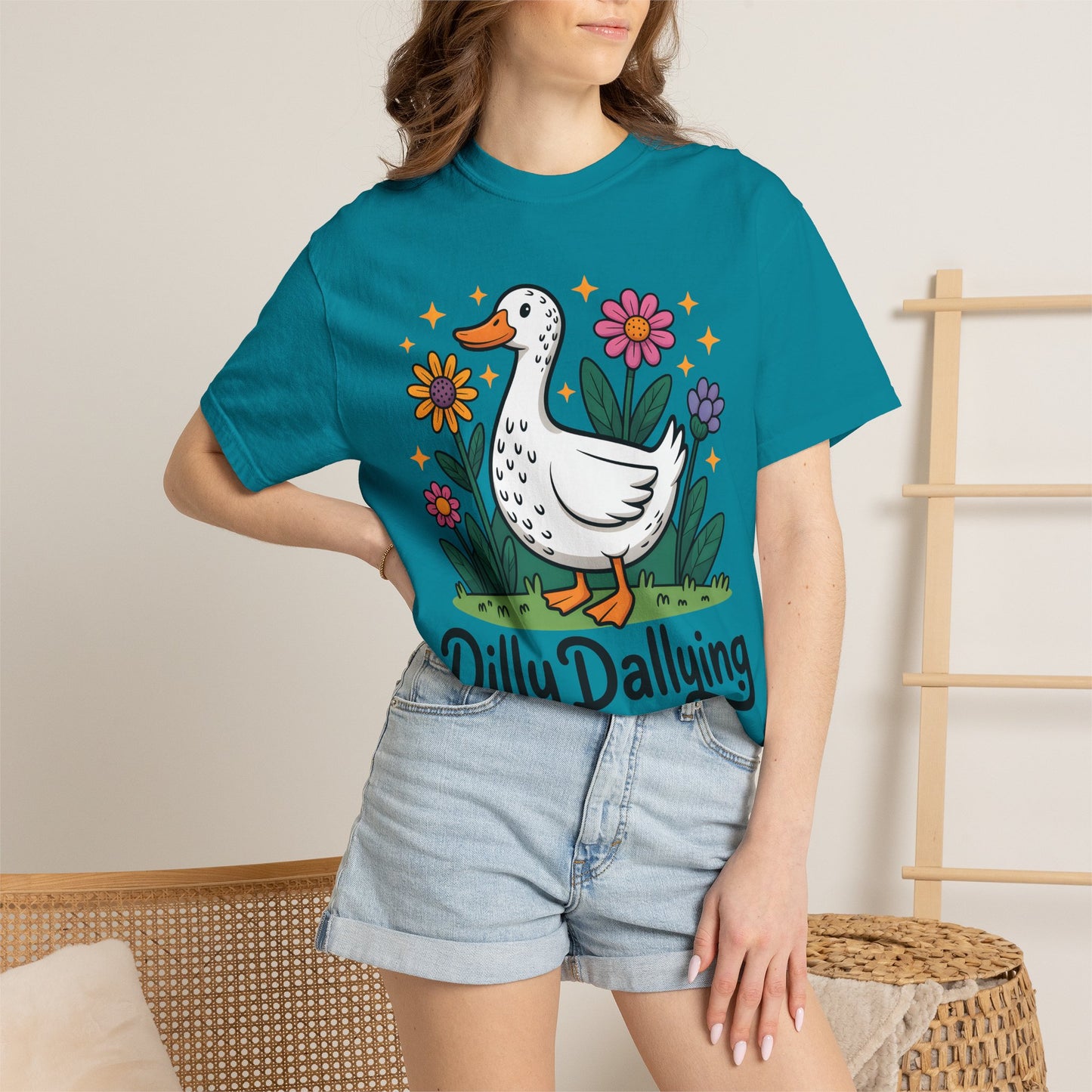 Dilly Dallying Duck T-Shirt — Cute Floral Goose Graphic Tee