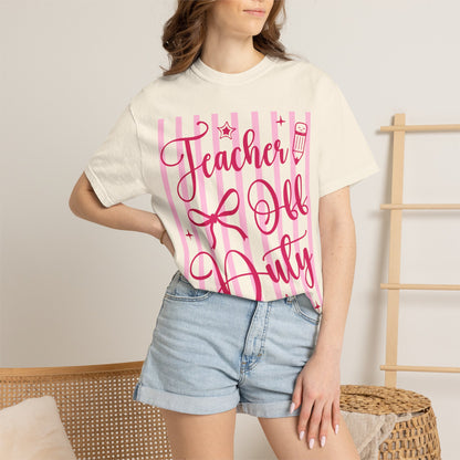 Teacher Off Duty T-Shirt — Pink Script Teacher Appreciation Tee