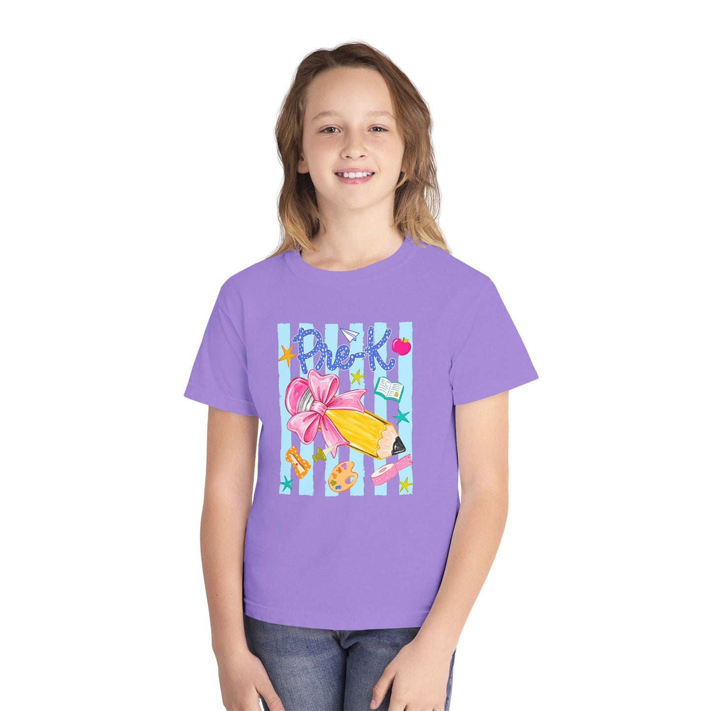 Youth Tee — 'Pre-K' Pencil & Flower Back-to-School Graphic Shirt
