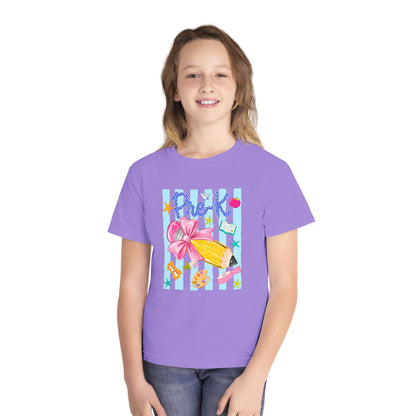 Youth Tee — 'Pre-K' Pencil & Flower Back-to-School Graphic Shirt