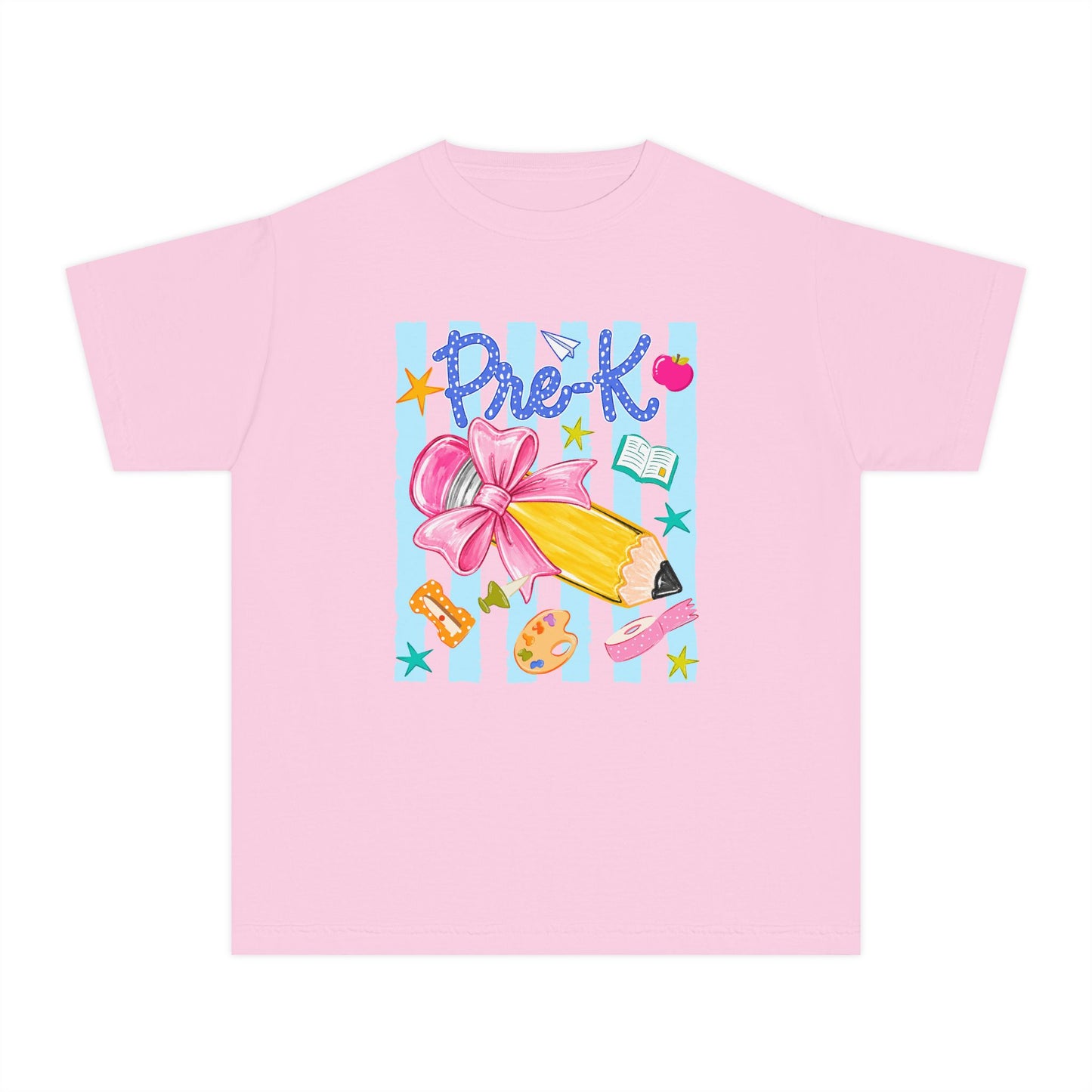 Youth Tee — 'Pre-K' Pencil & Flower Back-to-School Graphic Shirt
