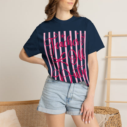 Teacher Off Duty T-Shirt — Pink Script Teacher Appreciation Tee