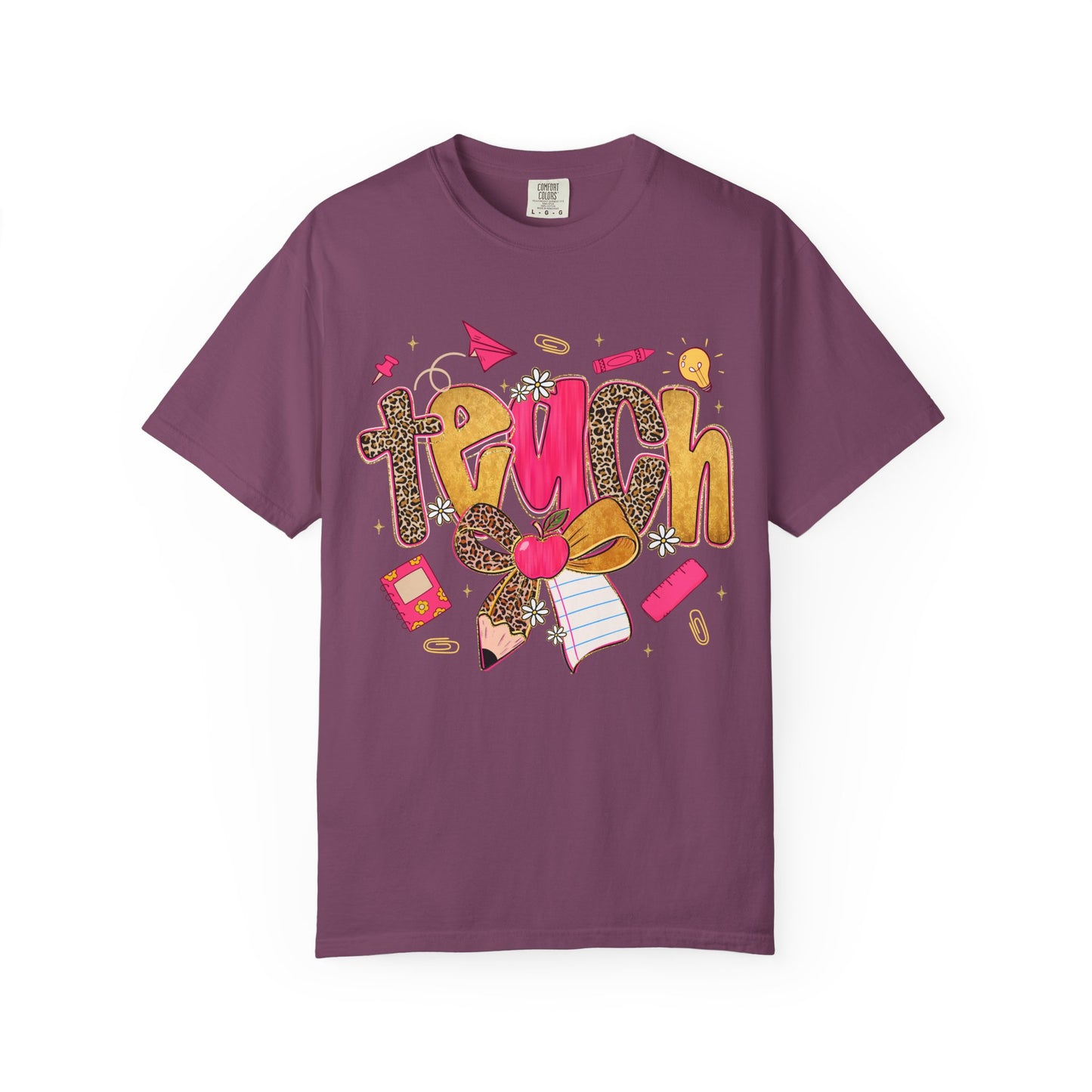 Teacher Graphic T‑Shirt — Colorful 'Teach' School Supplies Design for Educators