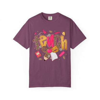 Teacher Graphic T‑Shirt — Colorful 'Teach' School Supplies Design for Educators